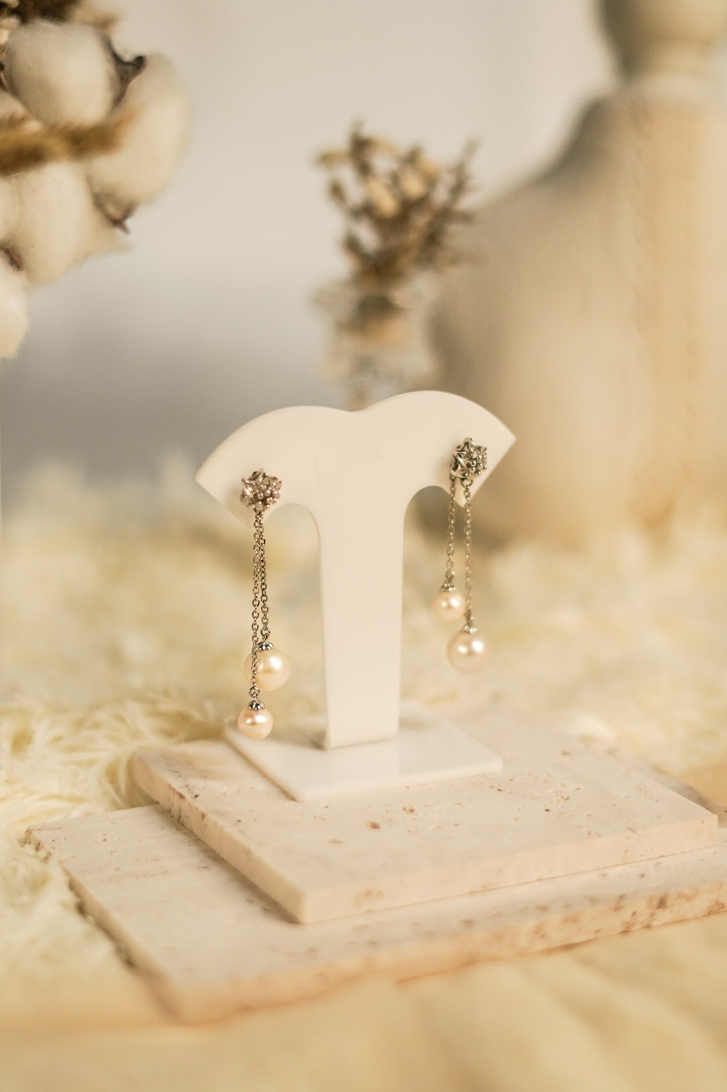 White Pearl Dangling Earrings