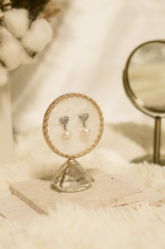 Heart Design Pearl Earrings