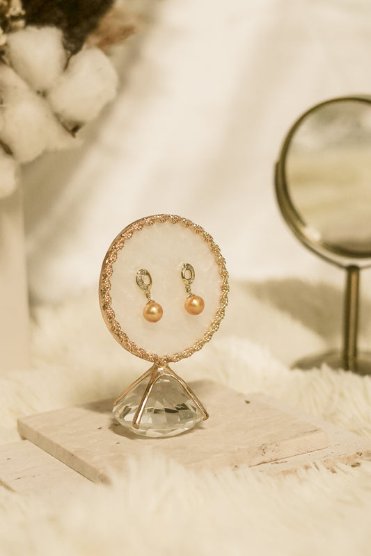 Russian Stone Dangling Champagne Pearl Earrings